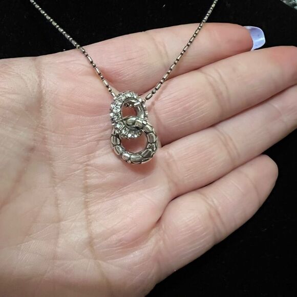 Brighton Pebble Pave Mini Double Ring Crystal Silver Necklace - Picture 2 of 3